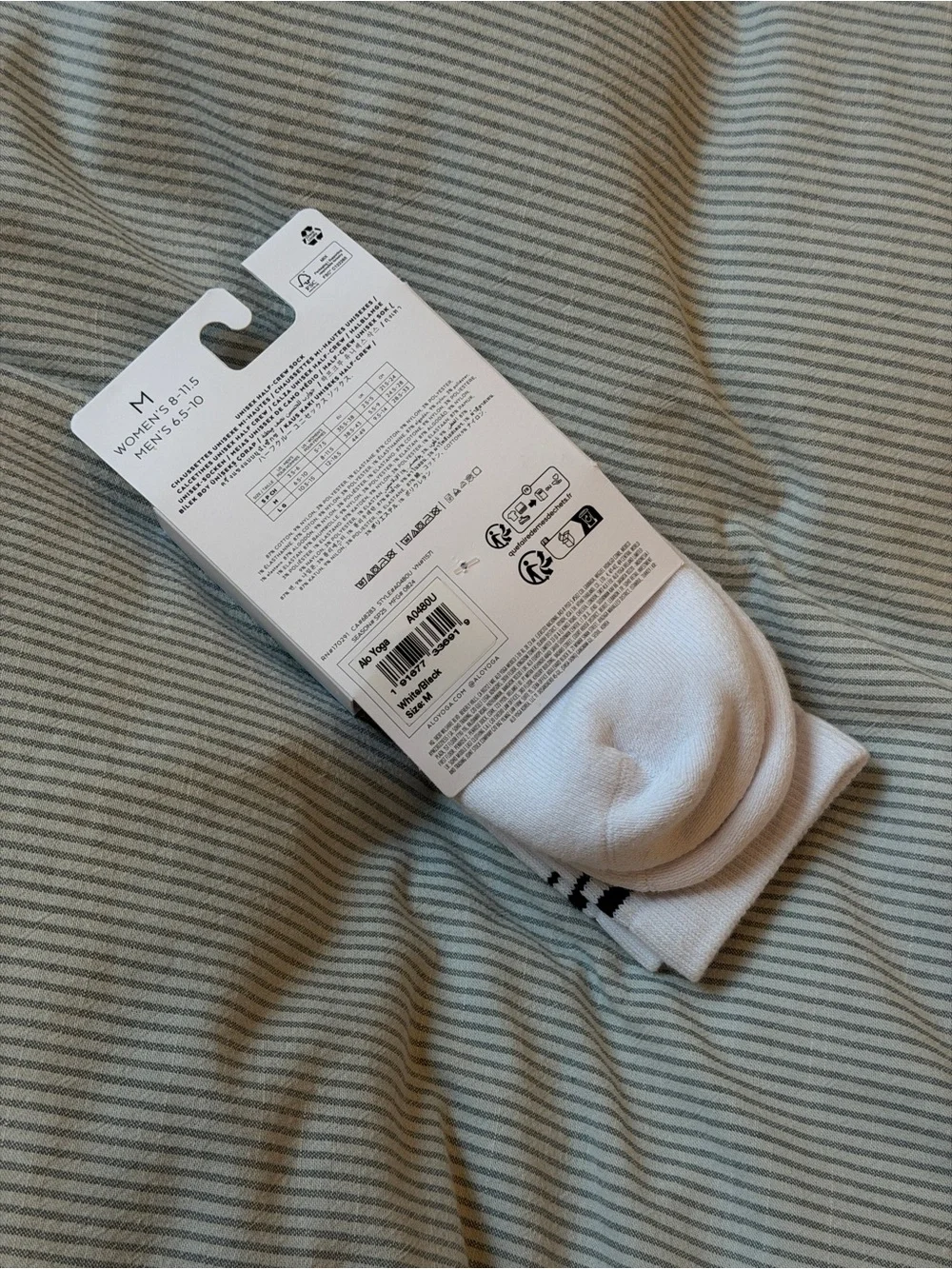 ALO Yoga White & Black Unisex Half-Crew Athletic Socks - Picture 2 of 2